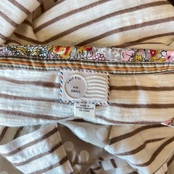 Anthropologie Postmark Top - Small - White/Tan Polka Dots Stripes and Floral - Picture 3 of 13